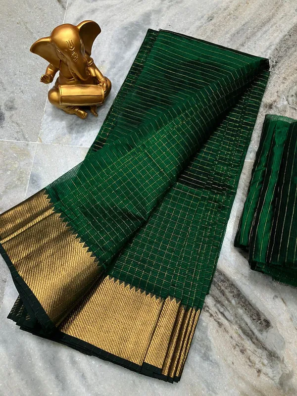 Cotton_Silk_Handloom_Bhagalpuri_Wide_Border_Check_Saree_(Gold-British_Green)