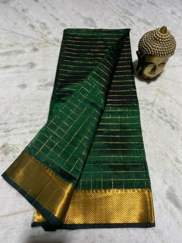 Cotton_Silk_Handloom_Bhagalpuri_Wide_Border_Check_Saree_(Gold-British_Green)