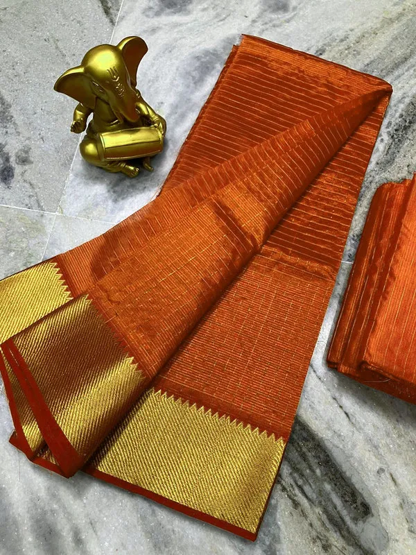 Cotton_Silk_Handloom_Bhagalpuri_Wide_Border_Check_Saree_(Gold-Burnt_Orange)