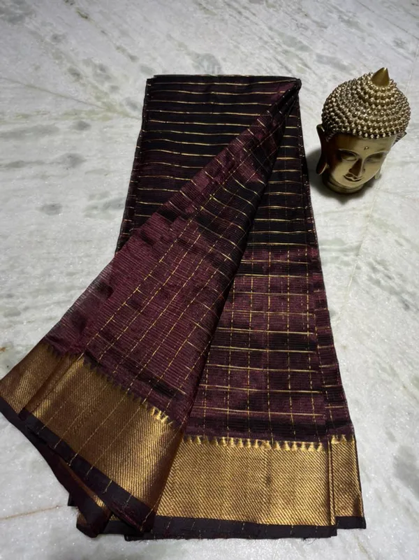 Cotton_Silk_Handloom_Bhagalpuri_Wide_Border_Check_Saree_(Gold-Coffee_Brown)