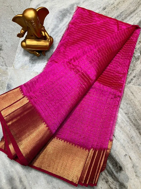 Cotton_Silk_Handloom_Bhagalpuri_Wide_Border_Check_Saree_(Gold-Deep_Pink)