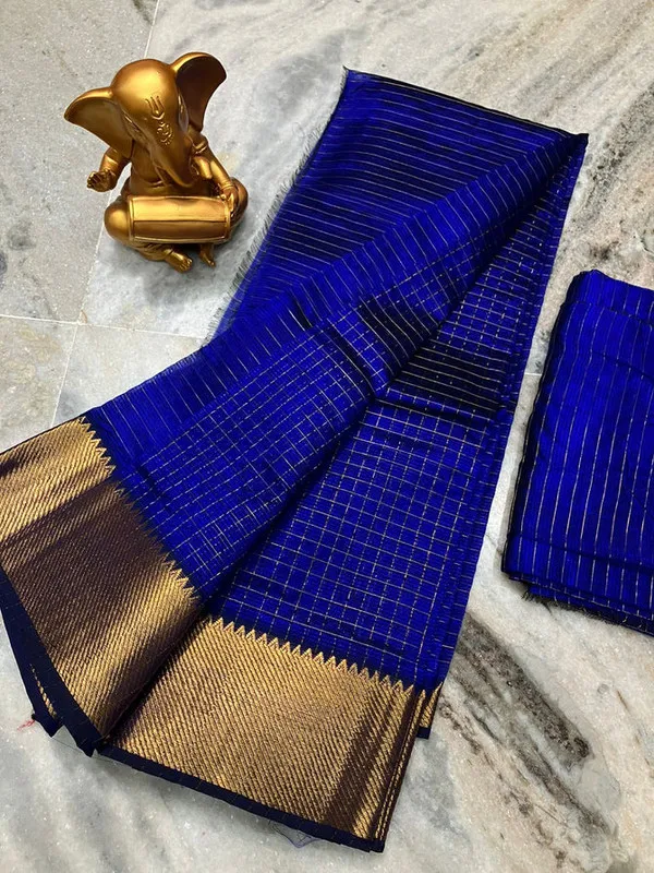 Cotton_Silk_Handloom_Bhagalpuri_Wide_Border_Check_Saree_(Gold-Duke_Blue)