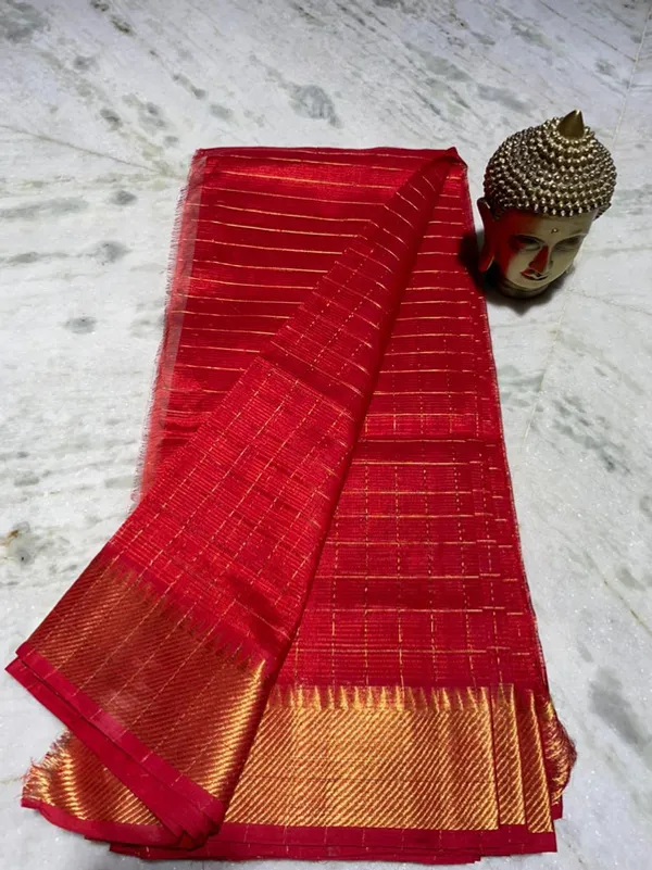 Cotton_Silk_Handloom_Bhagalpuri_Wide_Border_Check_Saree_(Gold-Fine_Red)