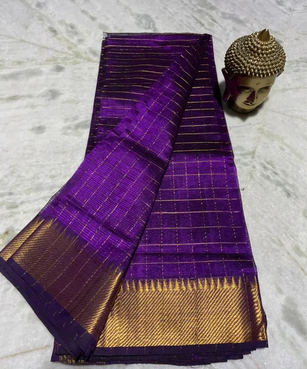 Cotton_Silk_Handloom_Bhagalpuri_Wide_Border_Check_Saree_(Gold-French_Purple)