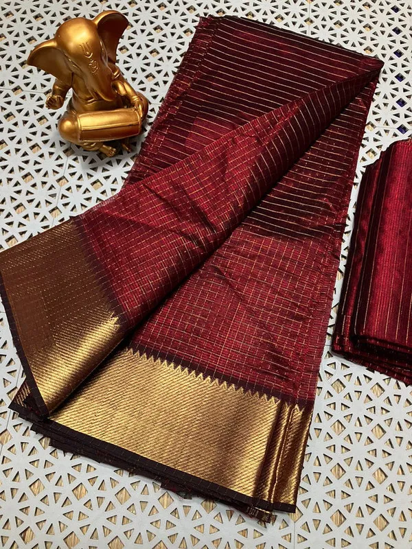 Cotton_Silk_Handloom_Bhagalpuri_Wide_Border_Check_Saree_(Gold-Maroon_Red)