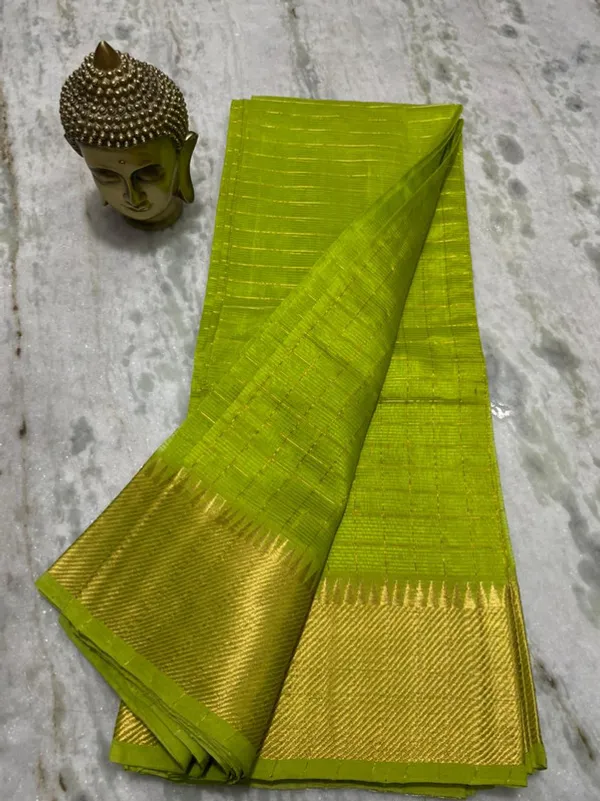Cotton_Silk_Handloom_Bhagalpuri_Wide_Border_Check_Saree_(Gold-Parrot_Green)