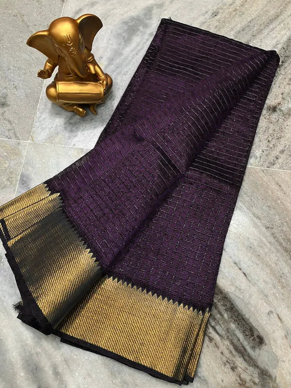 Cotton_Silk_Handloom_Bhagalpuri_Wide_Border_Check_Saree_(Gold-Thunder_Coke)