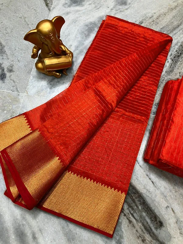 Cotton_Silk_Handloom_Bhagalpuri_Wide_Border_Check_Saree_(Gold-Tiano_Orange)