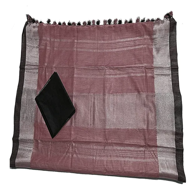 Redwood_Brown_Bhagalpuri_Handloom__Linen_Slub_Blend_Saree_With_Black_Pipin_Contrast_Blouse_Piece