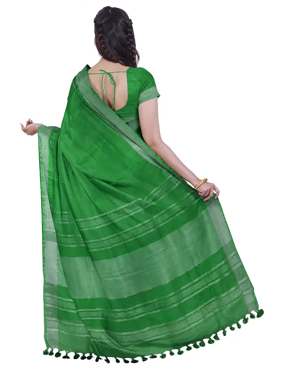 Pigment_Green_women's_Bhagalpuri_Handloom_Cotton-Linen_Blend_Saree_With_Running_Unstiched_Blouse_Piece