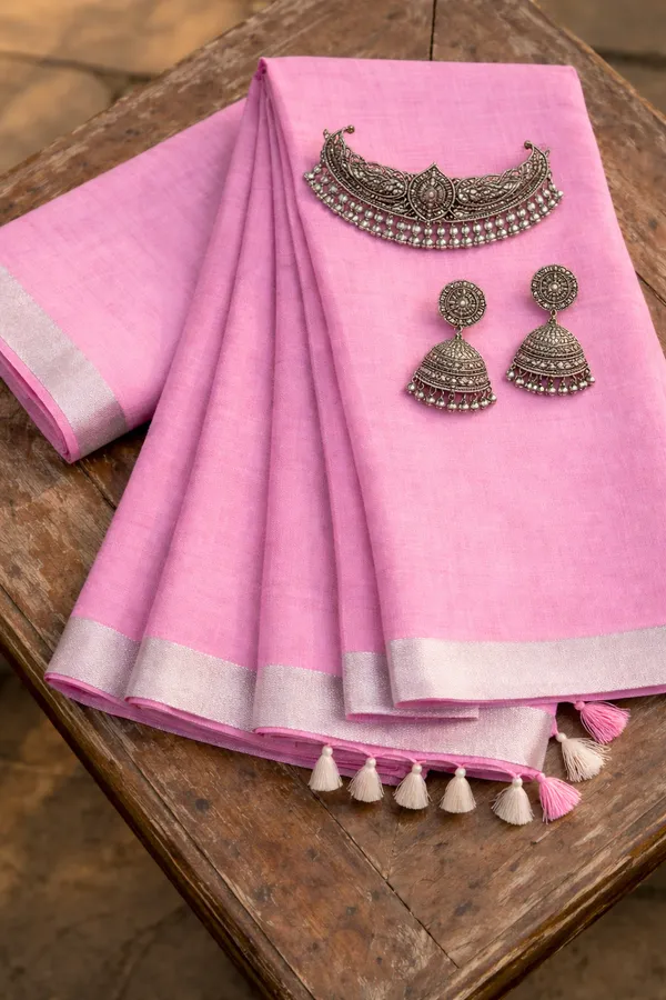 Bhagalpuri_Handwoven_Cotton-linen_Blend_Saree_With_Running_Blouse_Piece(Baby_Pink)