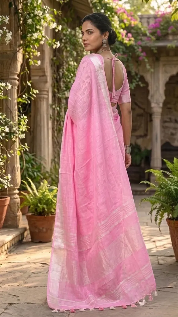 Bhagalpuri_Handwoven_Cotton-linen_Blend_Saree_With_Running_Blouse_Piece(Baby_Pink)