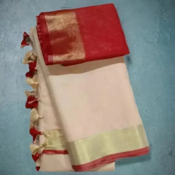 Beige-Red_women's_Handloom_Bhagalpuri_Cotton_Linen_Blend_Saree_Ethnic_Wear_With_Contrast_Unstitched_Free_Blouse_Piece