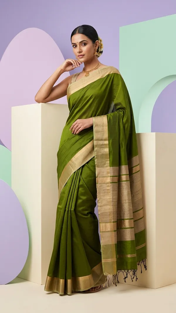 Tussar_Cotton_Silk_Bhagalpuri_Saree_with_Designed_Border_for_women_with_Free_Blouse_Piece_(Avocado_Green)