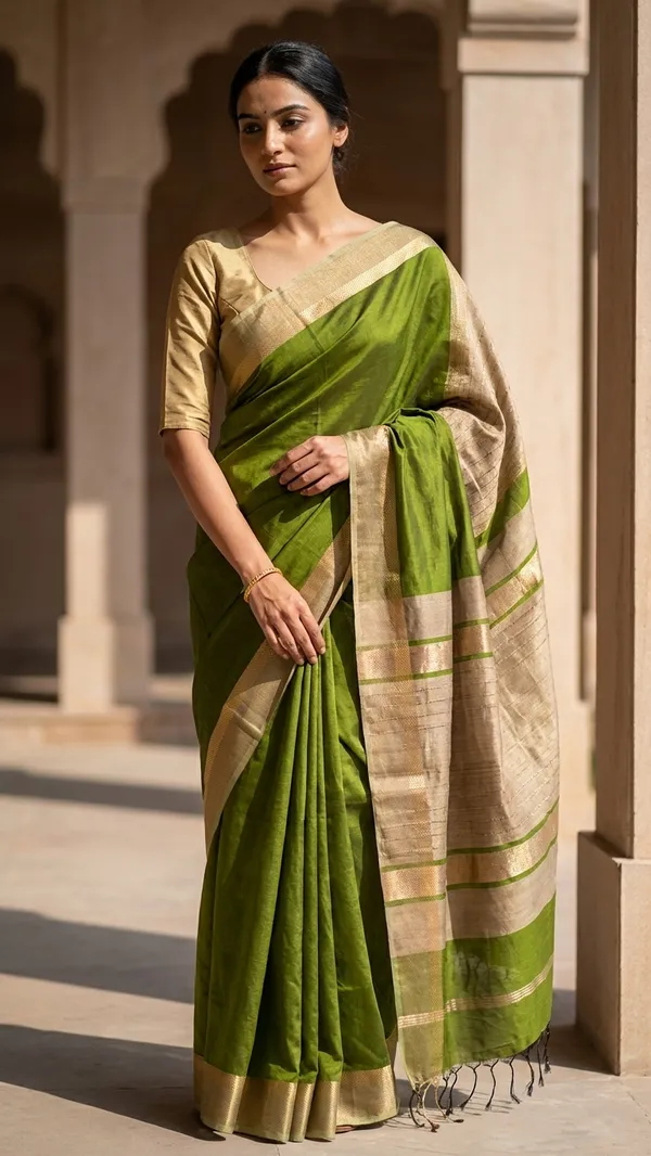 Tussar_Cotton_Silk_Bhagalpuri_Saree_with_Designed_Border_for_women_with_Free_Blouse_Piece_(Avocado_Green)