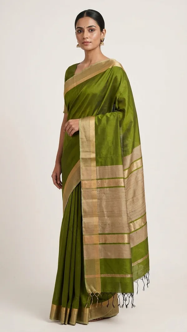 Tussar_Cotton_Silk_Bhagalpuri_Saree_with_Designed_Border_for_women_with_Free_Blouse_Piece_(Avocado_Green)