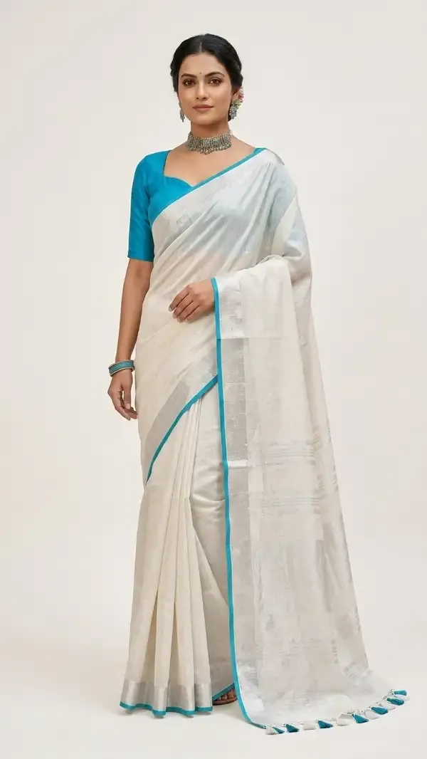 Bhagalpuri_Handloom_Linen_Cotton_Blend_Saree_WIth_Cotrast_Blouse_Piece
