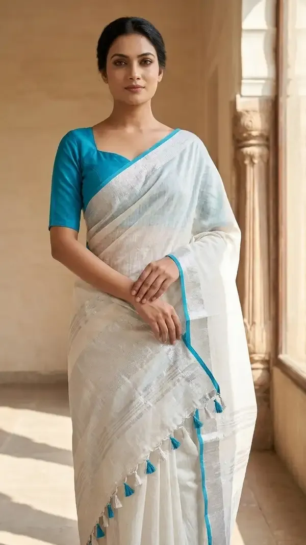 Bhagalpuri_Handloom_Linen_Cotton_Blend_Saree_WIth_Cotrast_Blouse_Piece