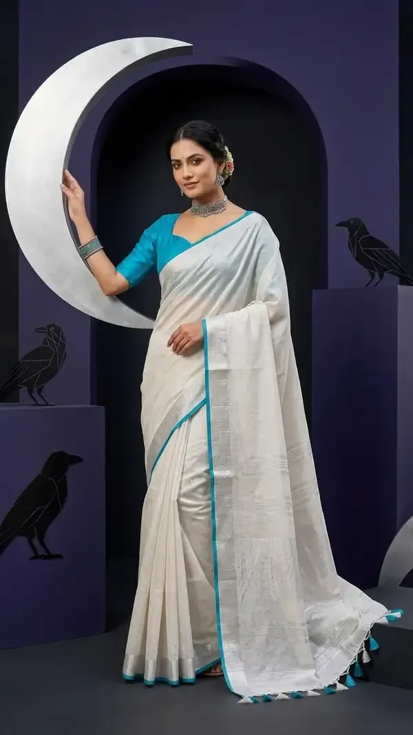 Bhagalpuri_Handloom_Linen_Cotton_Blend_Saree_WIth_Cotrast_Blouse_Piece