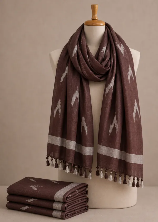 Linen_Cotton_Blend_Zari_Weaving_Handloom_Ikkat_Dupatta_(12020_Mohangni_Brown)