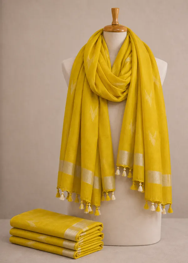 Linen_Cotton_Blend_Zari_Weaving_Handloom_Ikkat_Dupatta_(12028_Canary_Yellow)