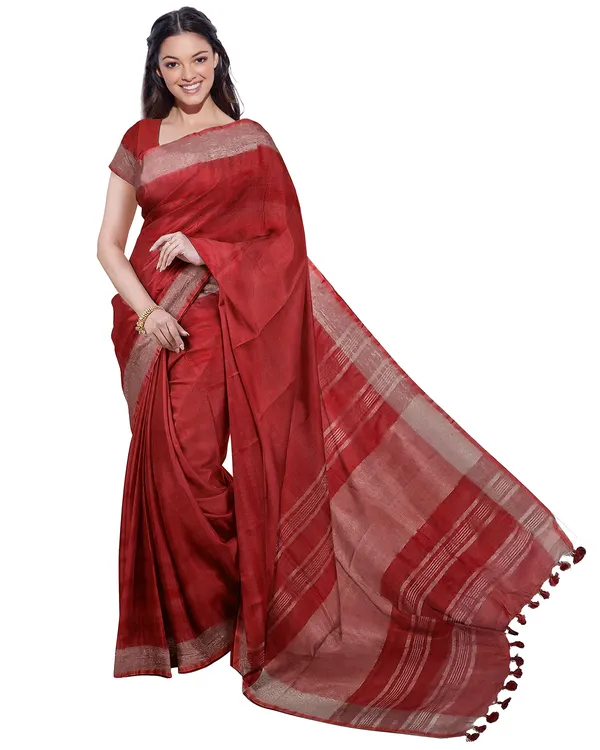 Quinacridone_Magenta_&_Red_women's_Bhagalpuri_Handloom_Cotton-Linen_Blend_Saree_Combo_(Pack_Of_2)_With_Running_Unstiched_Blouse_Piece