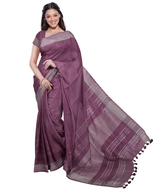 Quinacridone_Magenta_&_Red_women's_Bhagalpuri_Handloom_Cotton-Linen_Blend_Saree_Combo_(Pack_Of_2)_With_Running_Unstiched_Blouse_Piece