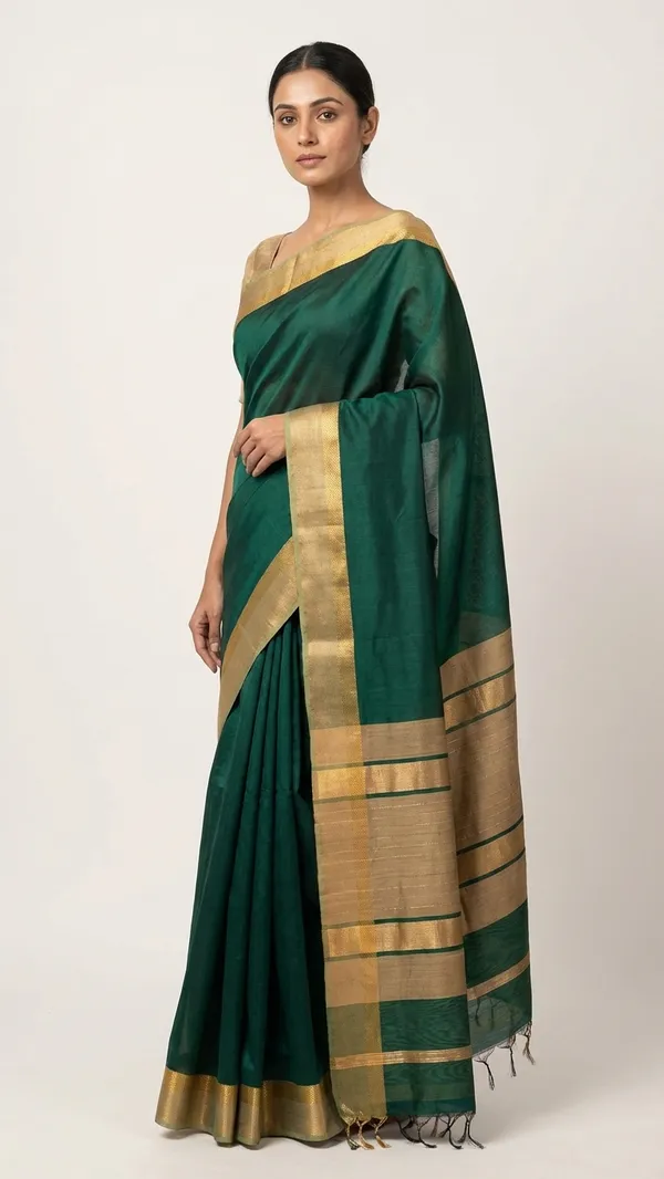 Bhagalpuri_Cotton_Tussar_Silk_Saree_with_Designed_Border_(Midnight_Green)