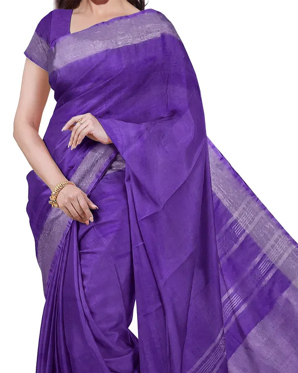French_Violet_&_Yellow_women's_Bhagalpuri_Handloom_Cotton-Linen_Blend_Saree_Combo_(Pack_Of_2)_With_Running_Unstiched_Blouse_Piece