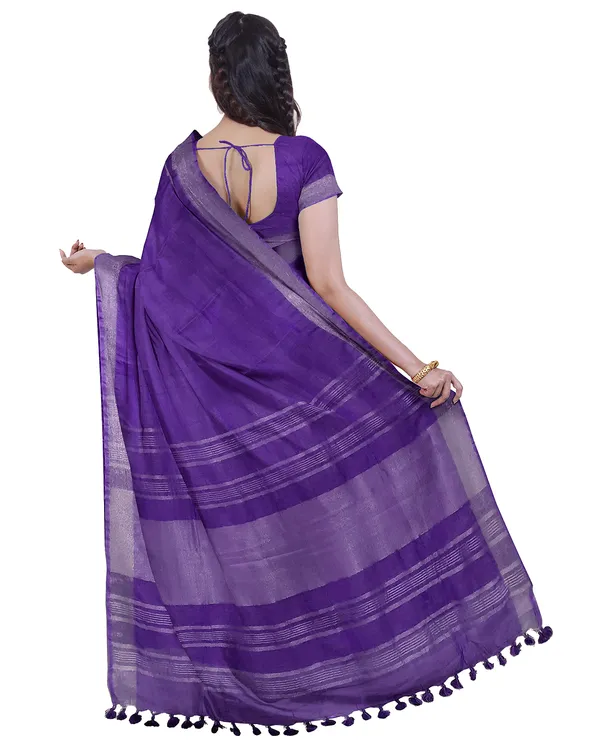 French_Violet_&_Yellow_women's_Bhagalpuri_Handloom_Cotton-Linen_Blend_Saree_Combo_(Pack_Of_2)_With_Running_Unstiched_Blouse_Piece