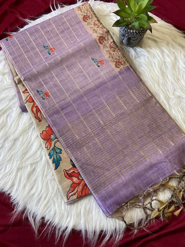 Soft_Semi_Tussar_Silk_sarees_with_Beautiful_Digital_Print_With_Attractive_Border_And_Contrast_Print_Blouse_With_Tassels