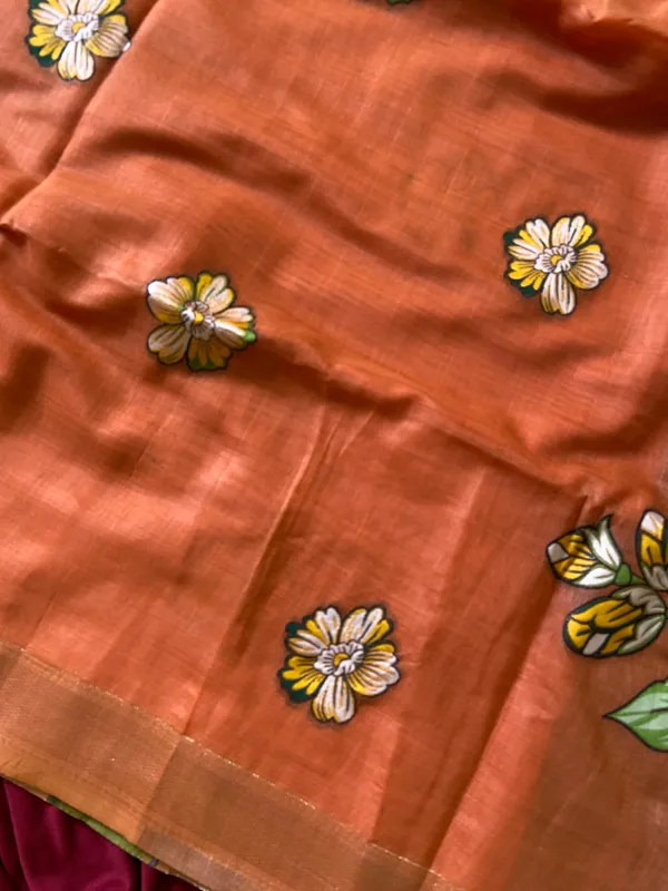 Premium_Soft_Muga_Cotton_sarees_with_Beautiful_Colourfull_Resham_Weaving_Flower_Design_Pallu_With_Attractive_All_Over_Resham_Weaving__Flower_Design_With_Zari_Weaving_Border_And_Contrast_Blouse_With_Fancy_Tassels