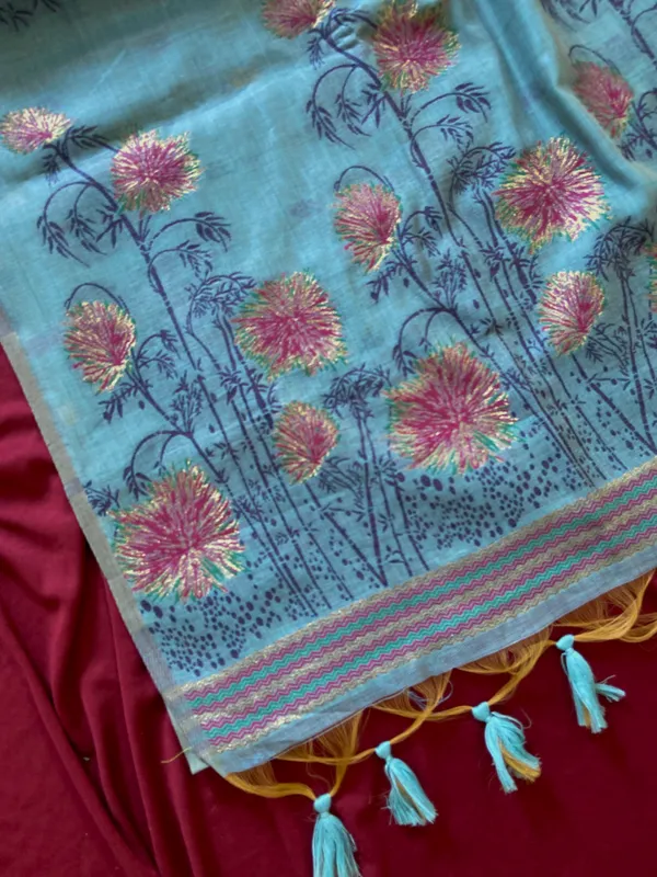 Premium_Soft_Muga_Cotton_sarees_with_Beautiful_?Colourfull_Resham_Weaving__Flower_Design_Pallu_With_Attractive_Traditional_Zari_Weaving__With_All_Over__Resham_Weaving__And_Resham_Weaving_Butti_Blouse_With_Fancy_Tassels