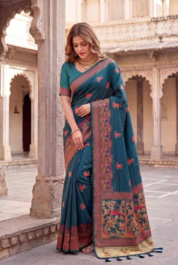 Soft_Pashmina_Silk_sarees_with_Beautiful_Woven_Zari_Work_With_Attractive_Pashmina_Design_Saree_And_Running_Blouse_With_Tassels