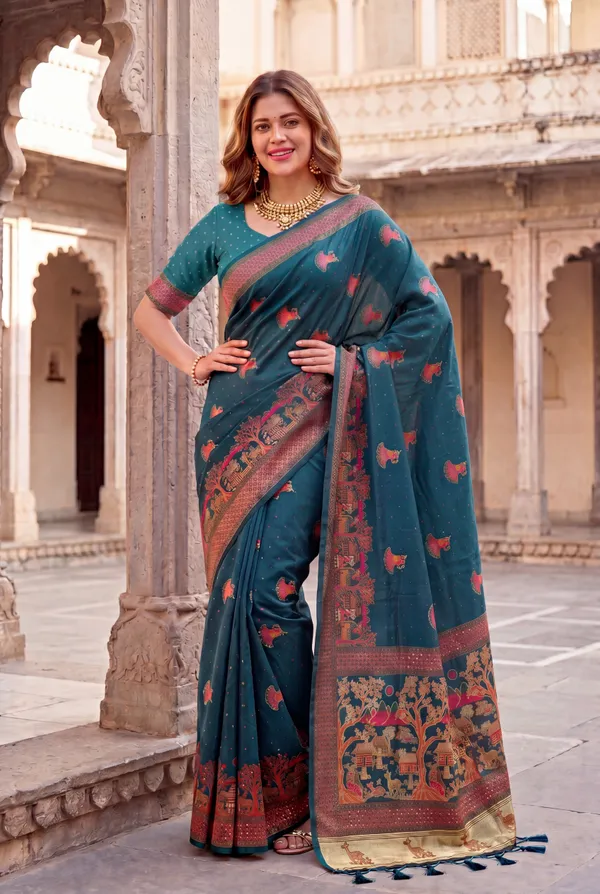 Soft_Pashmina_Silk_sarees_with_Beautiful_Woven_Zari_Work_With_Attractive_Pashmina_Design_Saree_And_Running_Blouse_With_Tassels