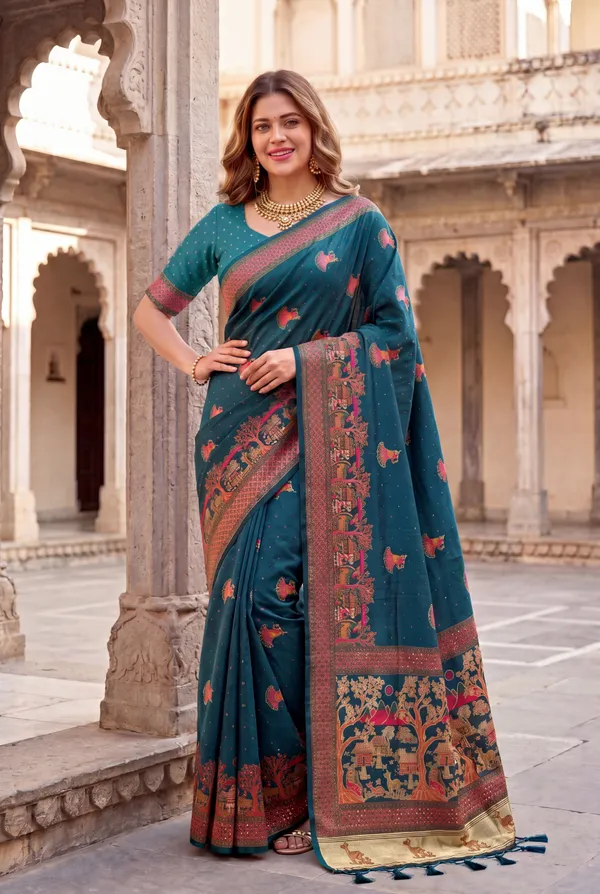 Soft_Pashmina_Silk_sarees_with_Beautiful_Woven_Zari_Work_With_Attractive_Pashmina_Design_Saree_And_Running_Blouse_With_Tassels