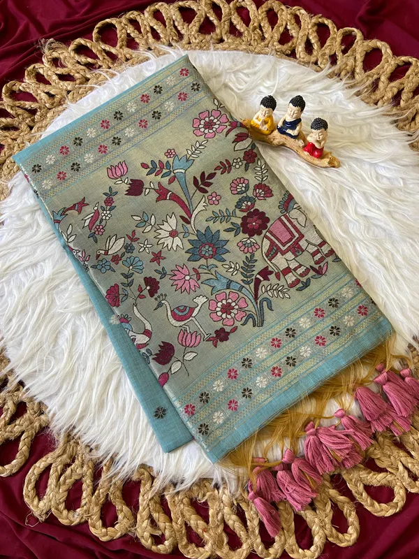 Premium_Soft_Muga_Cotton_Paithani_sarees_with_Beautiful_colourfull_3D_Woven_Elephant_Design_Pallu_With_Attractive_All_Over_Resham_Weaving_Butti_Design_With_Zari_Weaving_Border_And_Resham_Weaving_Butti_Blouse_With_Fancy_Tassels
