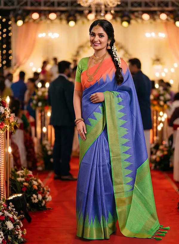 Soft_Tussar_Silk_sarees_with_Beautiful_Digital_Print_With_Attractive_Checks_Design_Saree_And_Digital_Print_Blouse_With_Tassels