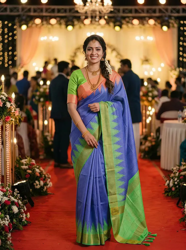 Soft_Tussar_Silk_sarees_with_Beautiful_Digital_Print_With_Attractive_Checks_Design_Saree_And_Digital_Print_Blouse_With_Tassels