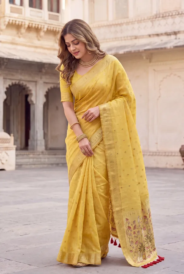Premium_Soft_Muga_Cotton_Paithani_sarees_with_Beautiful_Colourfull_3D_Woven_Cow_Design_Pallu_With_Attractive_All_Over_Resham_Weaving_Butti_Design_With_Zari_Weaving_Border_And_Resham_Weaving_Butti_Blouse_With_Fancy_Tassels