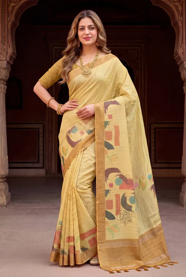 Soft_Tussar_Silk_sarees_with_Beautiful_Digital_Print_With_Attractive_Checks_Design_Saree_And_Digital_Print_Blouse_With_Tassels