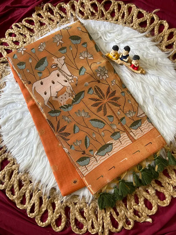 Premium_Soft_Muga_Cotton_Paithani_sarees_with_Beautiful_Colourfull_3D_Woven_Cow_Design_Pallu_With_Attractive_All_Over_Resham_Weaving_Butti_Design_With_Zari_Weaving_Border_And_Resham_Weaving_Butti_Blouse_With_Fancy_Tassels