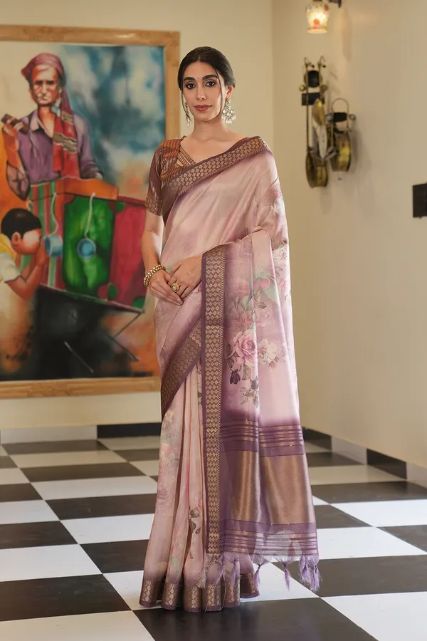 Soft_Tissue_Silk_sarees_with_Beautiful_Digital_Print_With_Attractive_Border_&_Rich_Pallu_With_Sequence_And_Contrast_Print_Blouse_With_Tassels