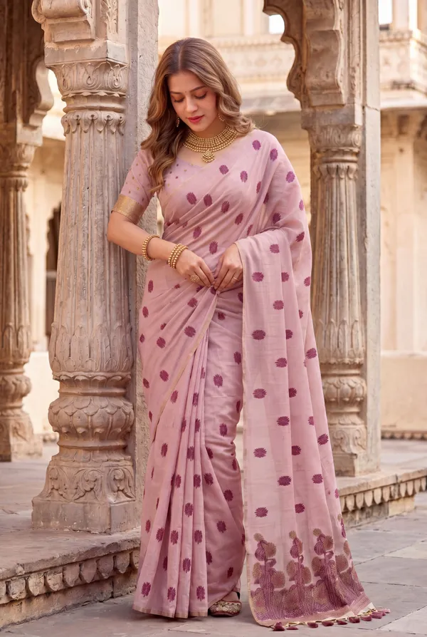 Premium_Soft_Muga_Cotton_sarees_with_Beautiful_?Colourfull_Resham_Weaving__Flower_Design_Pallu_With_Attractive_Traditional_Zari_Weaving__With_All_Over__Resham_Weaving__And_Resham_Weaving_Butti_Blouse_With_Fancy_Tassels