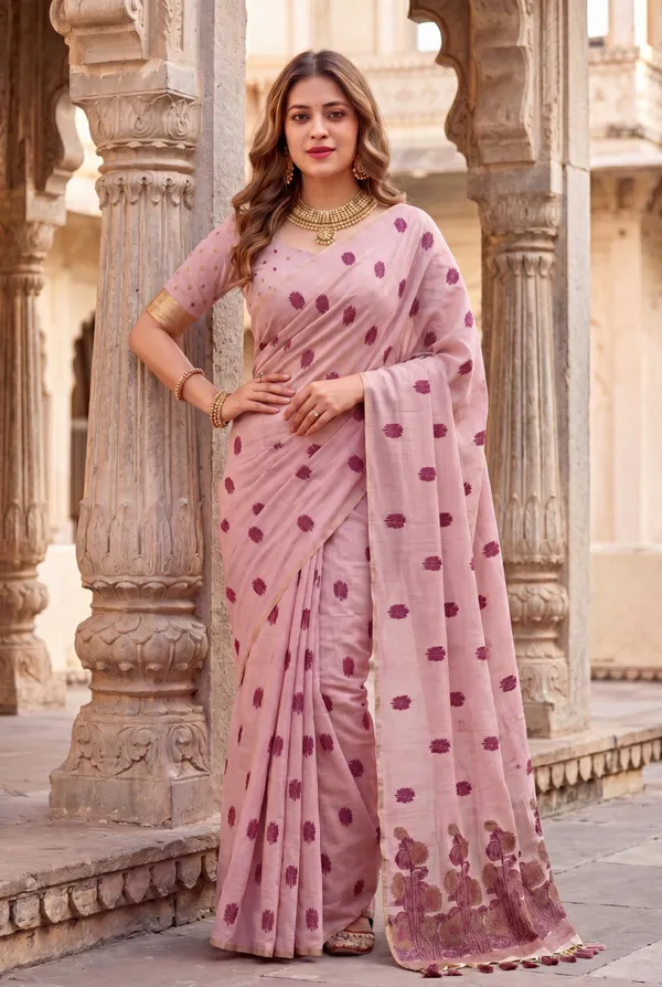 Premium_Soft_Muga_Cotton_sarees_with_Beautiful_?Colourfull_Resham_Weaving__Flower_Design_Pallu_With_Attractive_Traditional_Zari_Weaving__With_All_Over__Resham_Weaving__And_Resham_Weaving_Butti_Blouse_With_Fancy_Tassels
