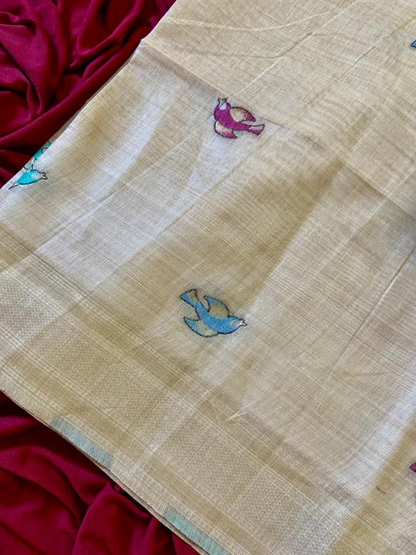 Premium_Soft_Muga_Cotton_sarees_with_Beautiful_Colourfull_Resham_Weaving_Pallu_With_Attractive_Traditional_Zari_Weaving_Border_With_All_Over_Resham_Weaving_Birds_Design_And_Resham_Weaving_Butti_Blouse_With_Fancy_Tassels