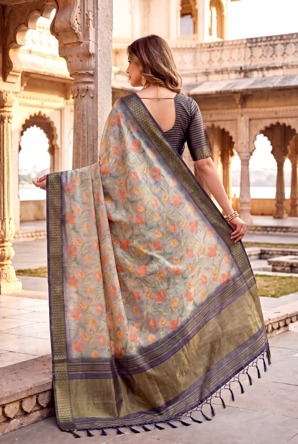 Soft_Tissue_Silk_sarees_with_Beautiful_Digital_Print_With_Attractive_Border_&_Rich_Pallu_With_Sequence_And_Contrast_Print_Blouse_With_Tassels