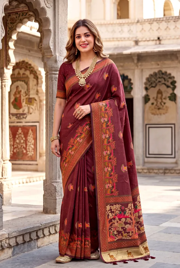 Soft_Pashmina_Silk_sarees_with_Beautiful_Woven_Zari_Work_With_Attractive_Pashmina_Design_Saree_And_Running_Blouse_With_Tassels