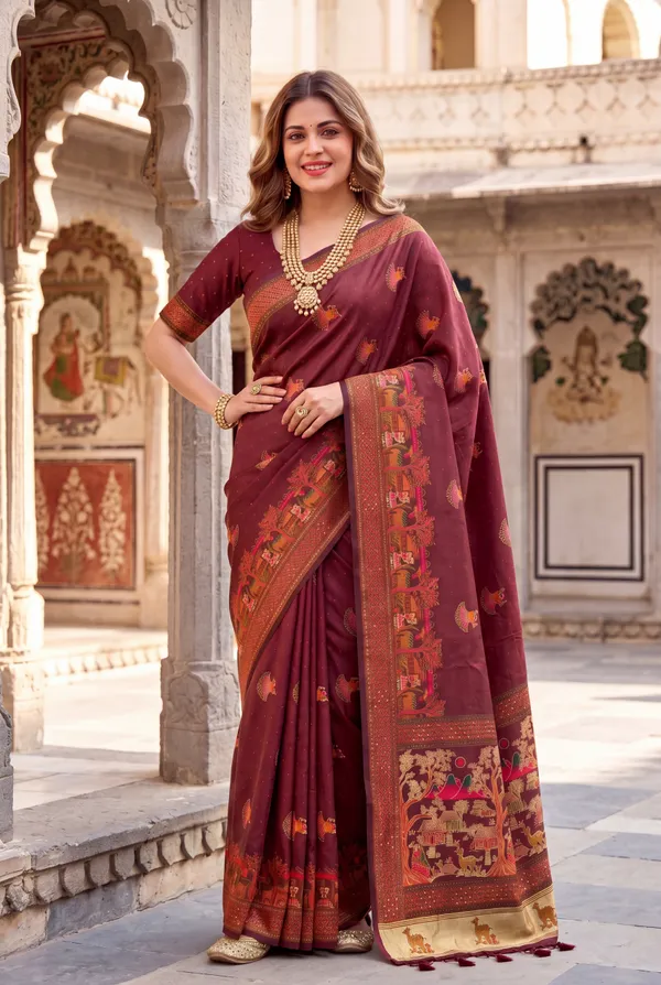 Soft_Pashmina_Silk_sarees_with_Beautiful_Woven_Zari_Work_With_Attractive_Pashmina_Design_Saree_And_Running_Blouse_With_Tassels