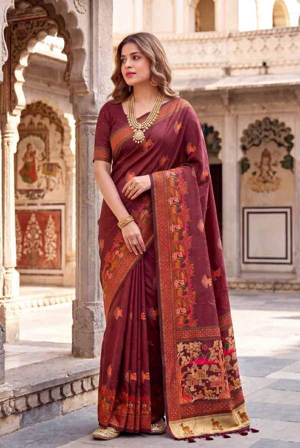 Soft_Pashmina_Silk_sarees_with_Beautiful_Woven_Zari_Work_With_Attractive_Pashmina_Design_Saree_And_Running_Blouse_With_Tassels
